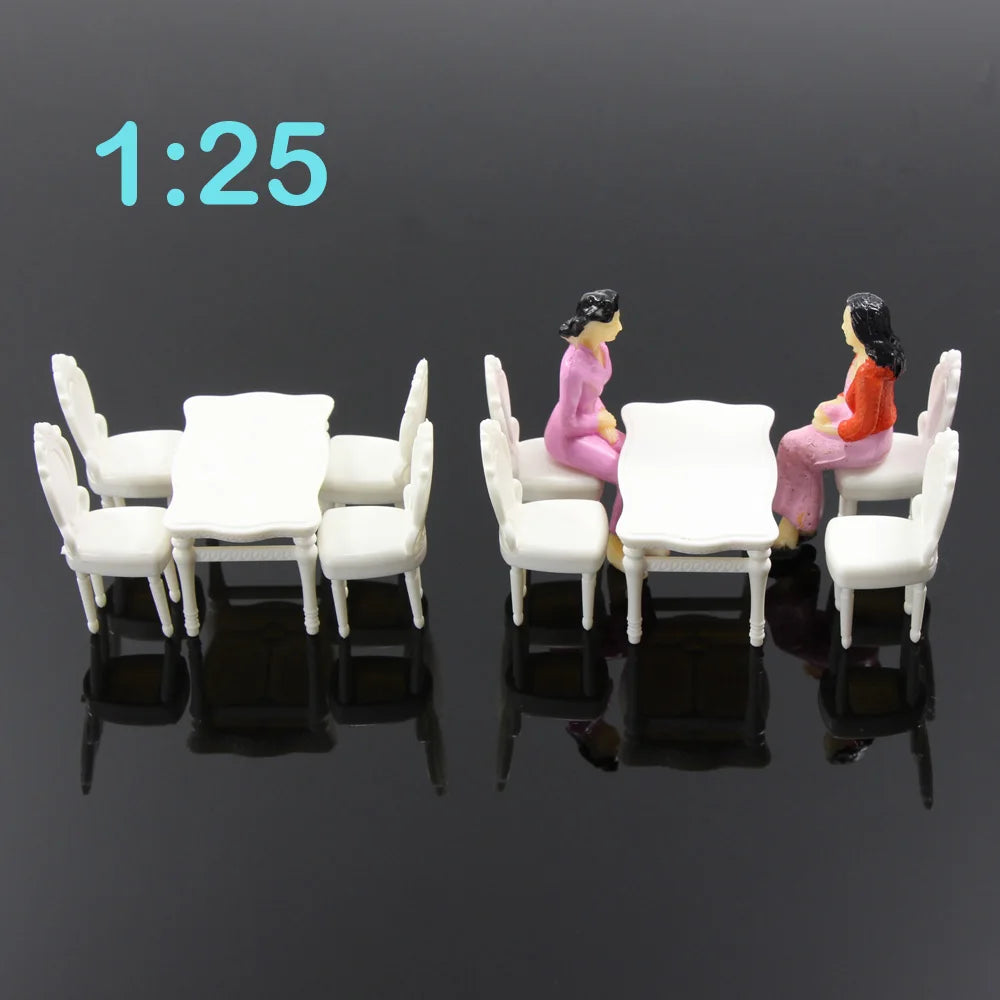 Evemodel 2 Sets G Scale 1:25 Model White Rectangle Dining Table Chair Settee ZY03025