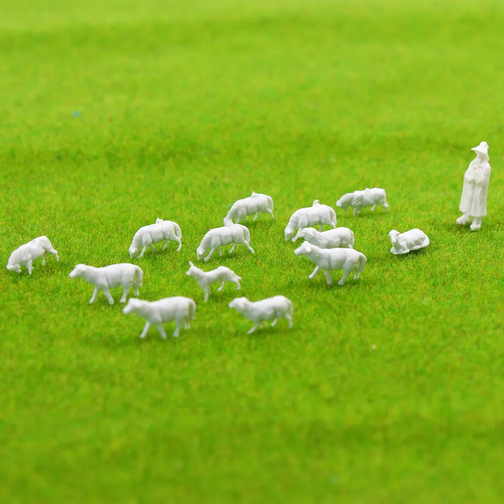 Evemodel 100pcs HO Scale 1:87 UnPainted White Farm Animals Sheep Dog Shepherd AN8703B