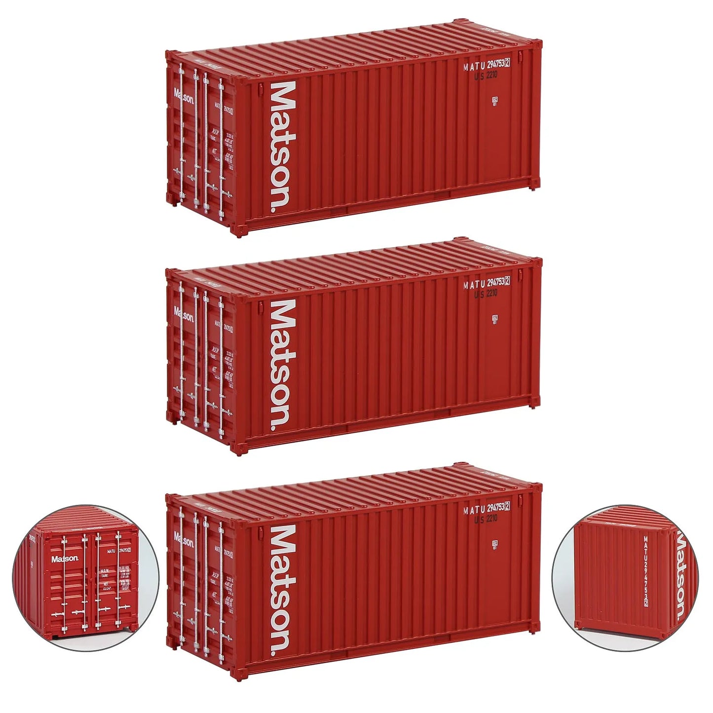 Evemodel 3pcs Model Railway Layout HO Scale 1:87 20ft Shipping Container 20' Cargo Box C8726