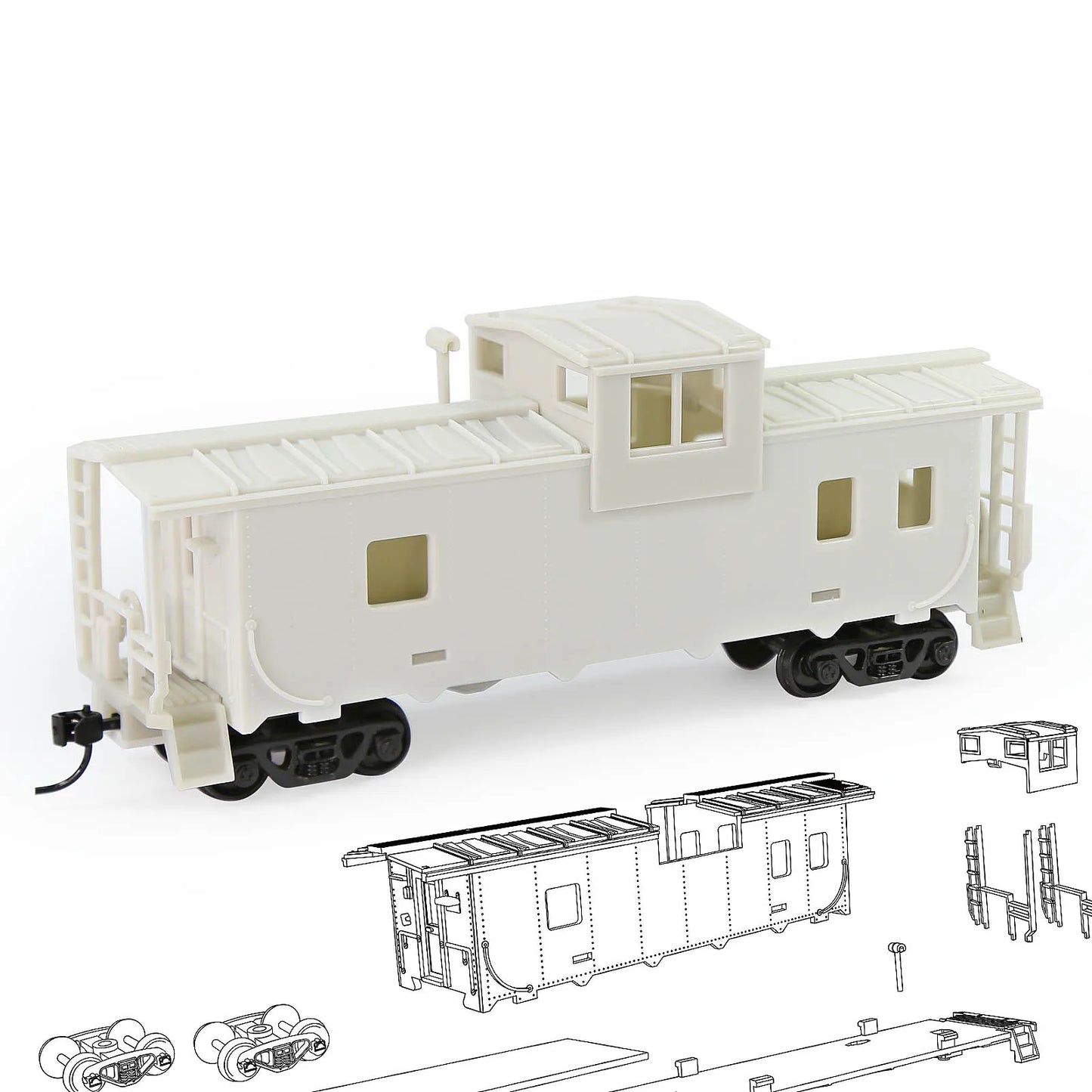 Evemodel 1pc HO Scale 1:87 36' Wide Vision Caboose Unassembled Blank Model Wagon C8763JJ