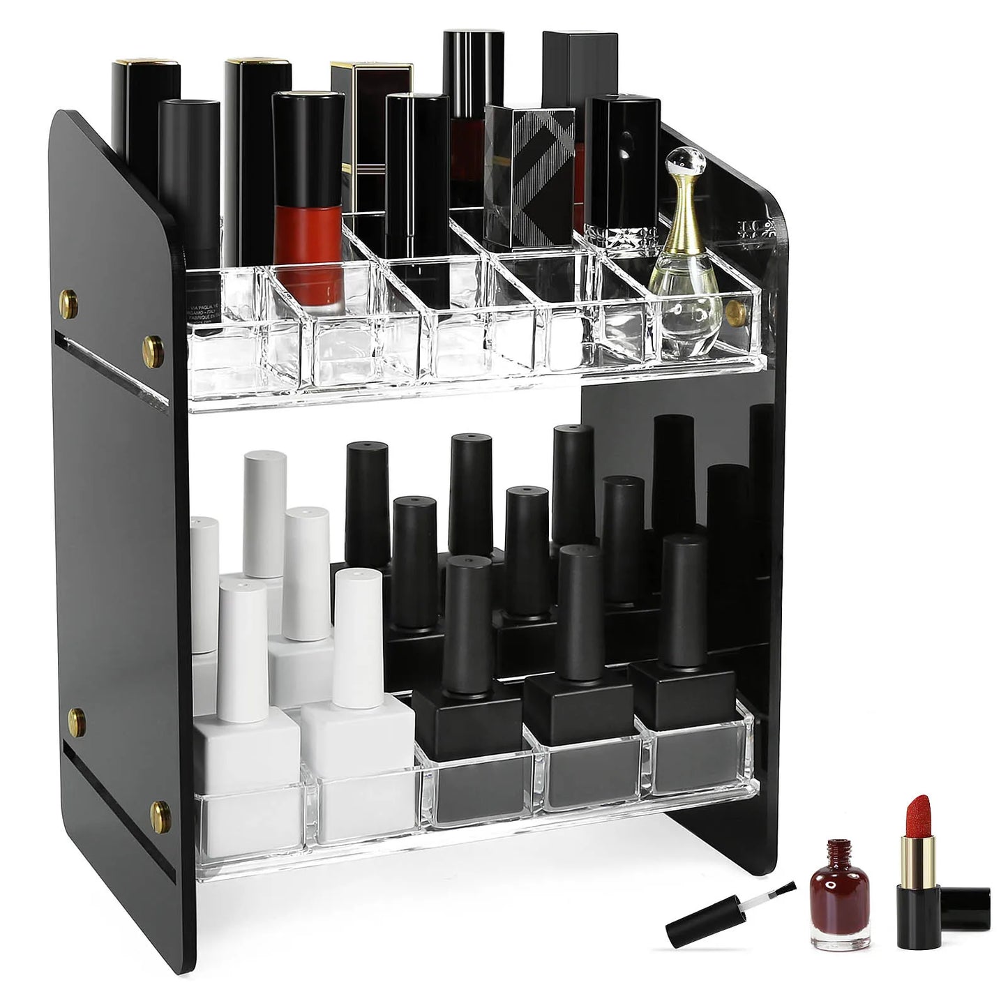 Evemodel Clear Acrylic Trapezoid 30 Grids Cosmetic Organizer Display Rack for Lipstick Nail Polish Pigment Bottle SN07