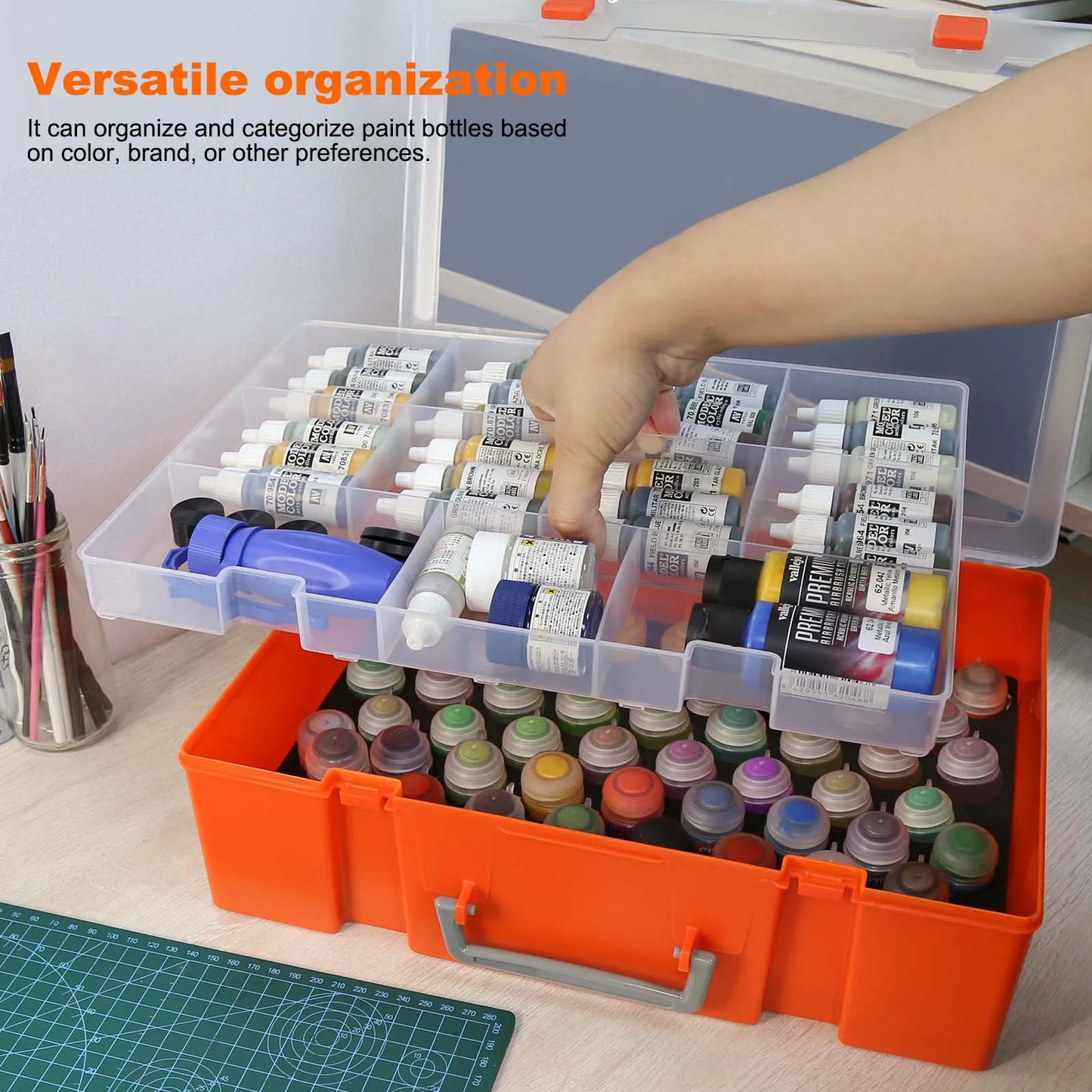 Evemodel Model Paint Organizer Pigment Bottle Storage Suitcase Dual-layer Portable Box SN03S