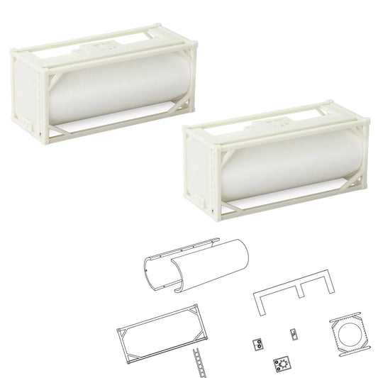 2 Units HO Scale 1:87 20' Disassembled Tank 20ft Uncolored Tanktainer Shipping Intermodal Container C8723JJ