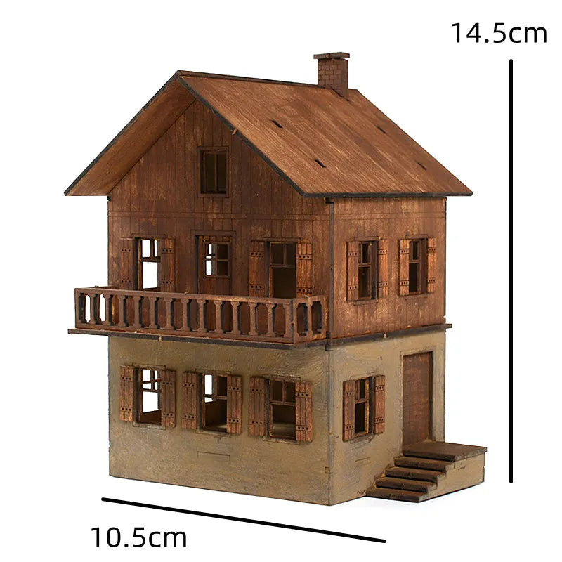 1/72 Scale Wooden House Assembly Puzzle Model Kit for DIY Home Decor