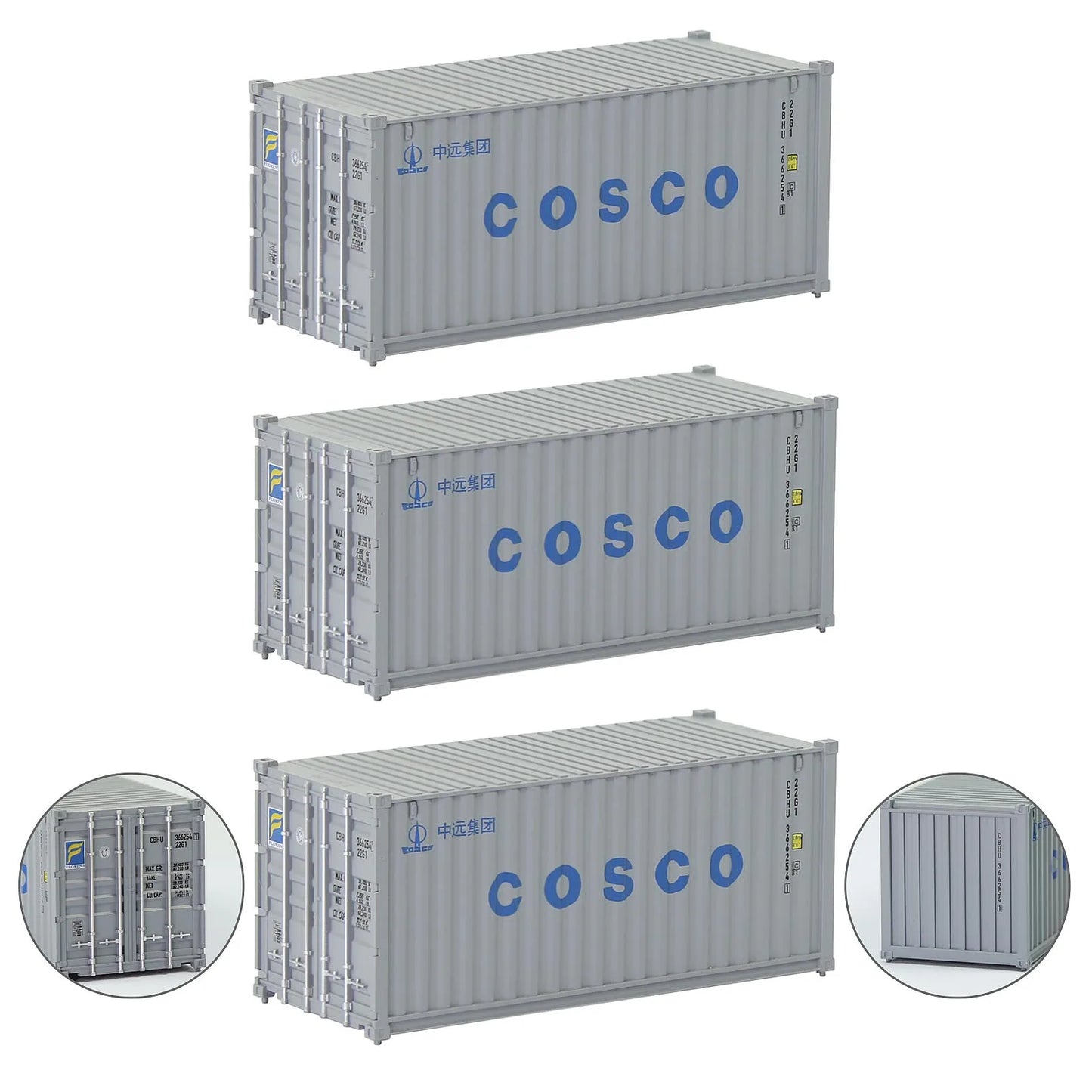 Evemodel 3pcs Model Railway Layout HO Scale 1:87 20ft Shipping Container 20' Cargo Box C8726