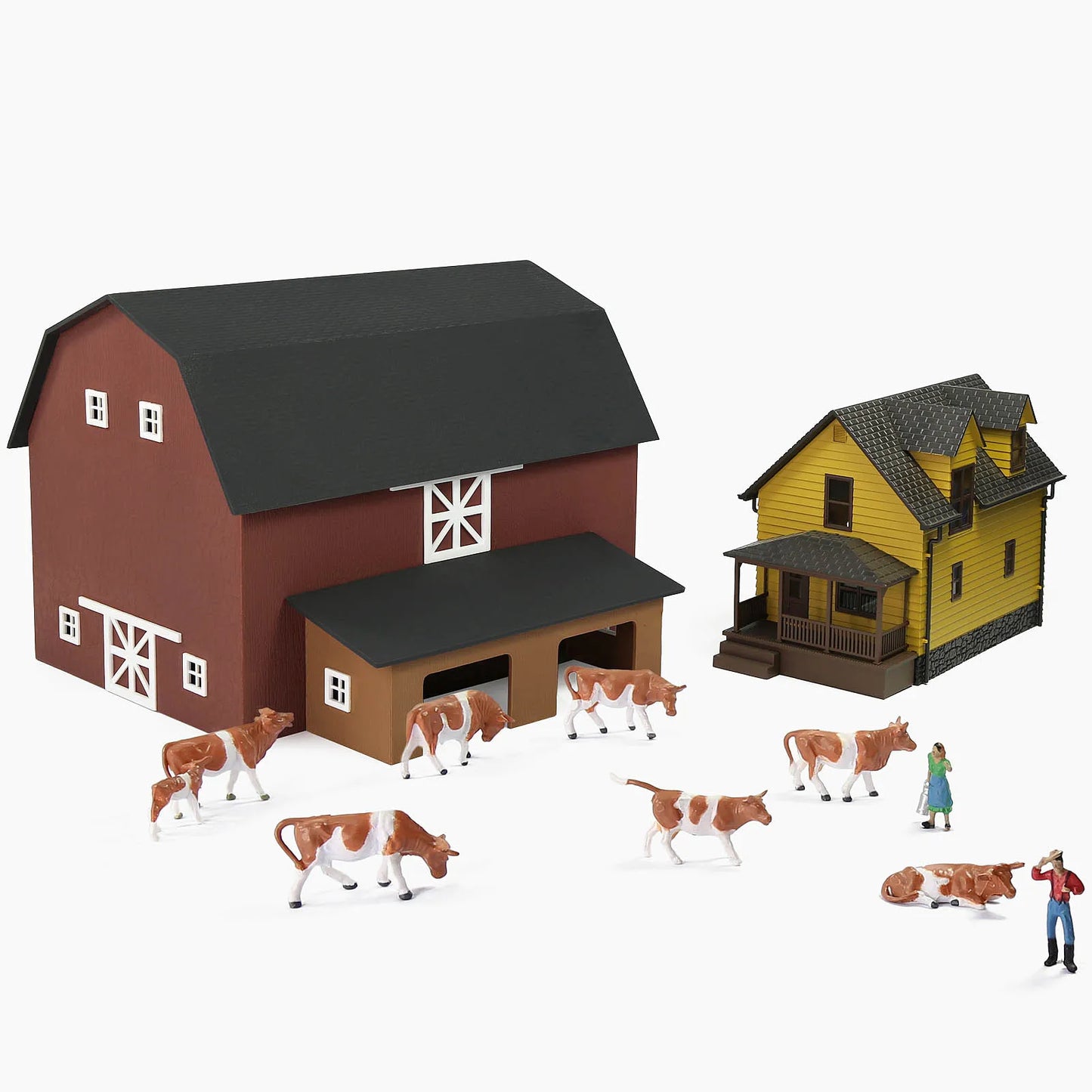 Evemodel HO Scale Model Building Two-story House Model Barn Farm Cows for Model Trains JZ8708