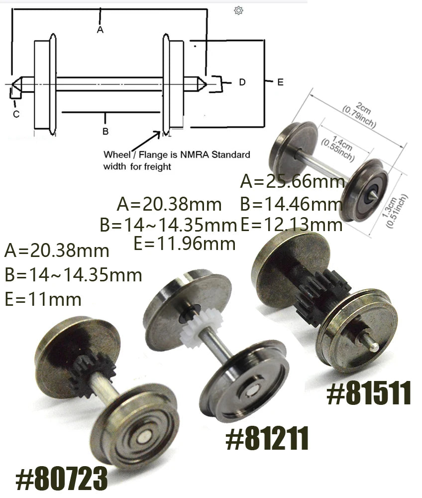 HP1587 4pcs Model Trains HO Scale 1:87 36" Metal DC Wheelsets with Gear