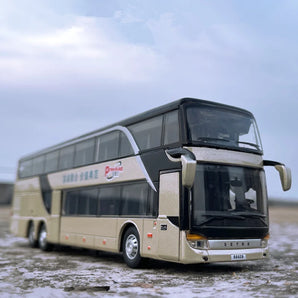 Alloy Double Decker Electric Tourist Bus Model | Diecast Metal City Passenger Bus with Sound & Light | Kids Toy Gift