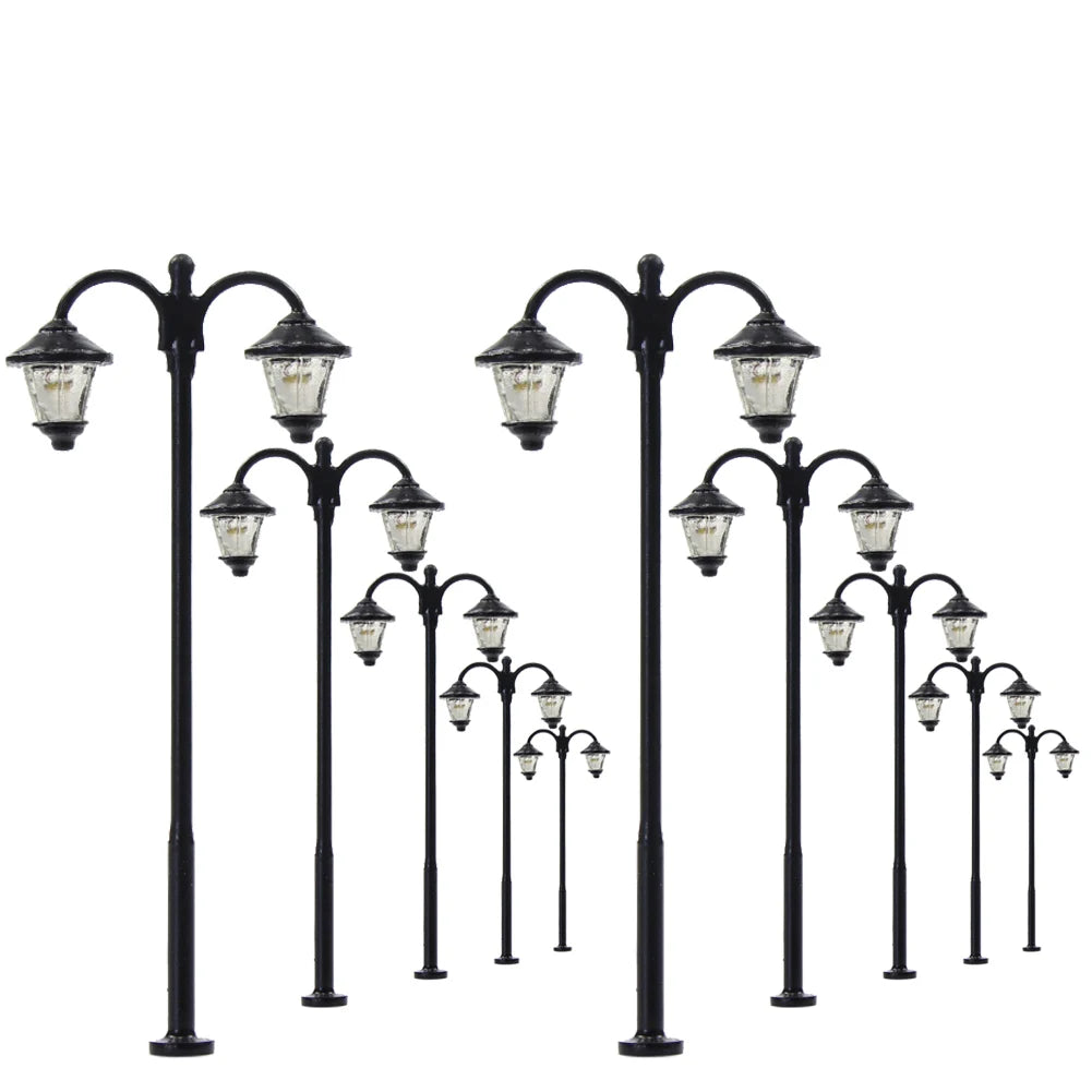 Evemodel LYM18 10pcs Model Railway Two-heads HO Scale 1:87 Street Light Lamps 2.36In Warm White LEDs