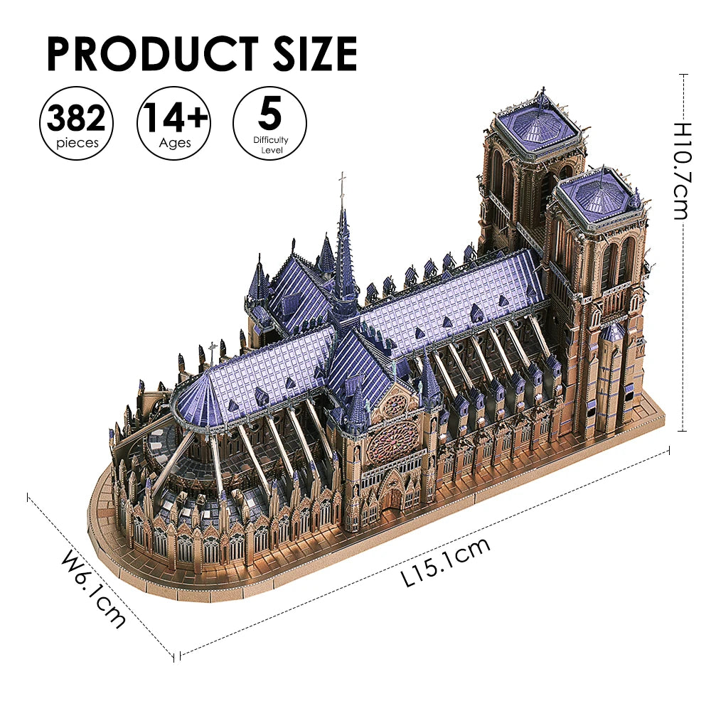 Piececool 3D Metal Puzzle Notre Dame de Paris Model Building Kits DIY Jigsaw Teens Toys for Brain Teaser