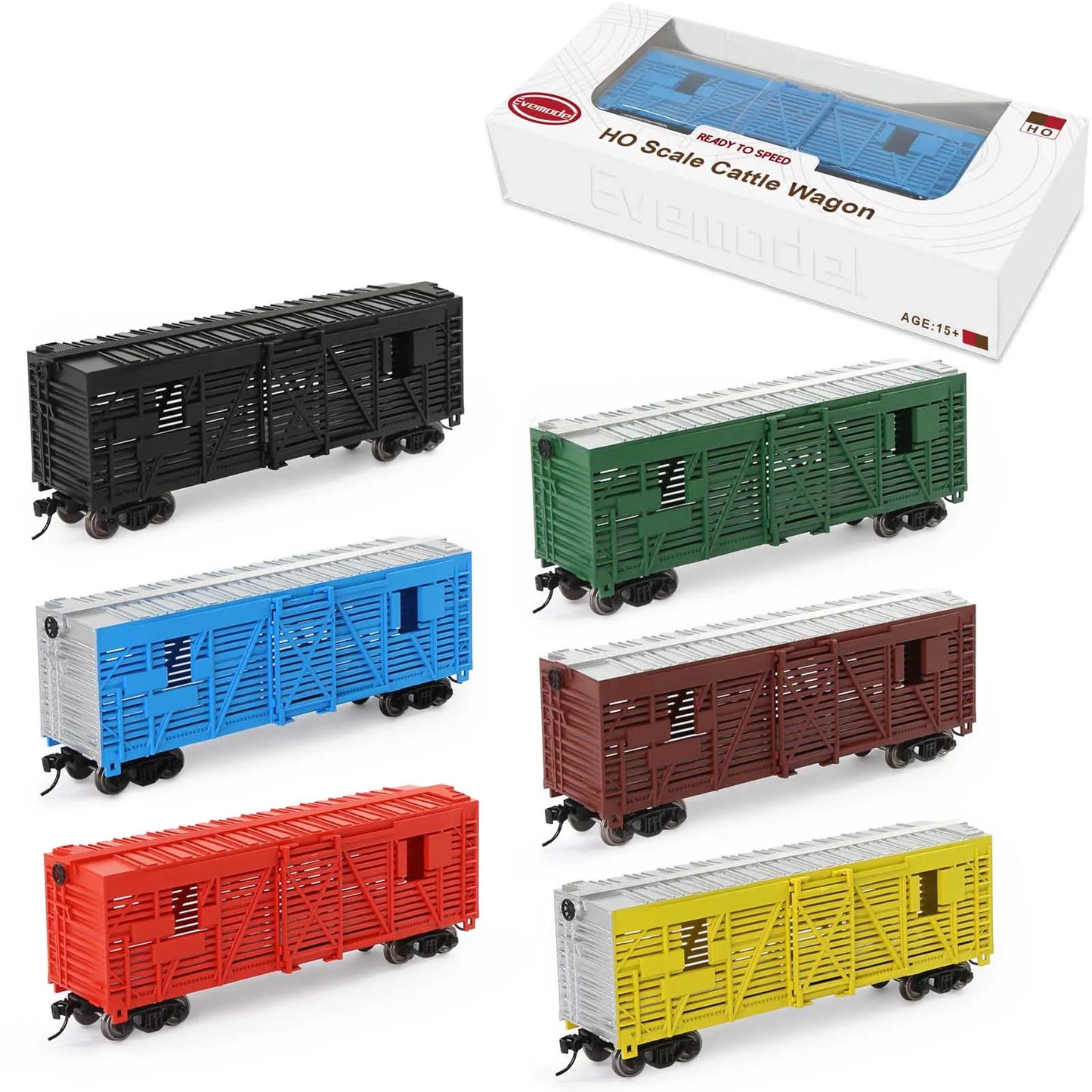 C8767 Evemodel Trains - Painted Unlettered HO Scale 40' Cattle Wagon Stock Car with Metal Wheels