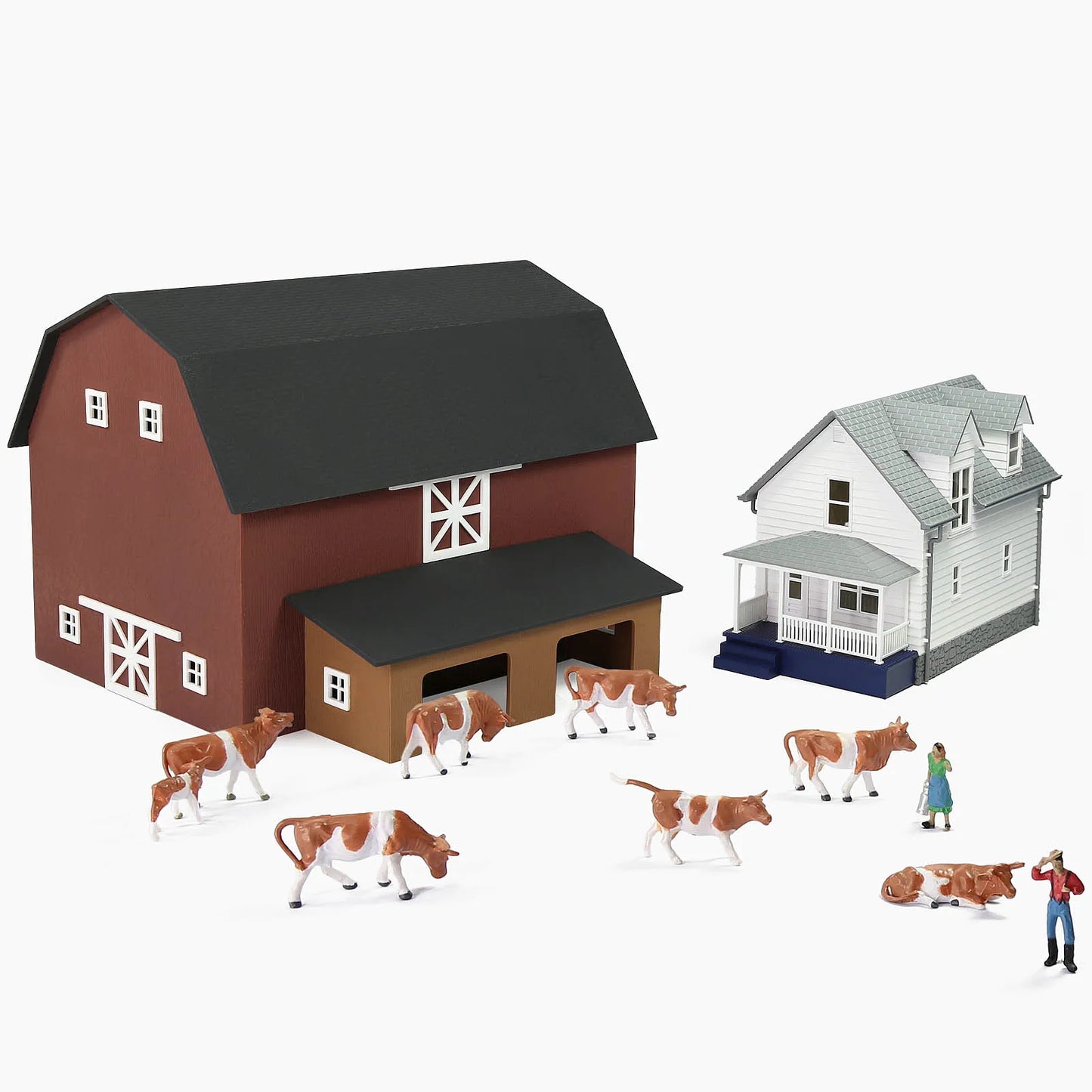 Evemodel HO Scale Model Building Two-story House Model Barn Farm Cows for Model Trains JZ8708