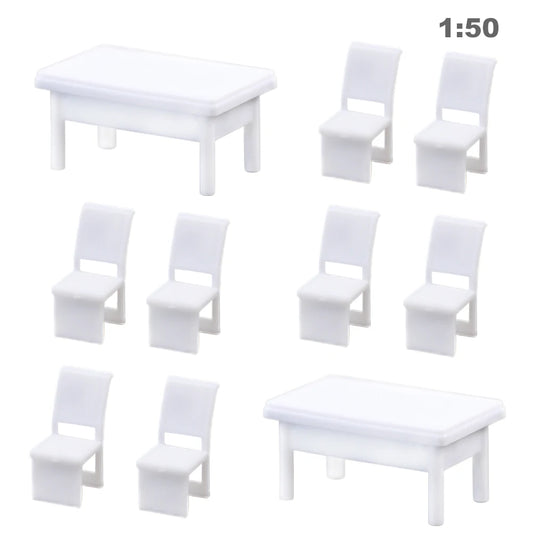 Evemodel ZY02050 6 sets O Scale 1:50 White Rectangle Dining Table Chair Settee Model Railway