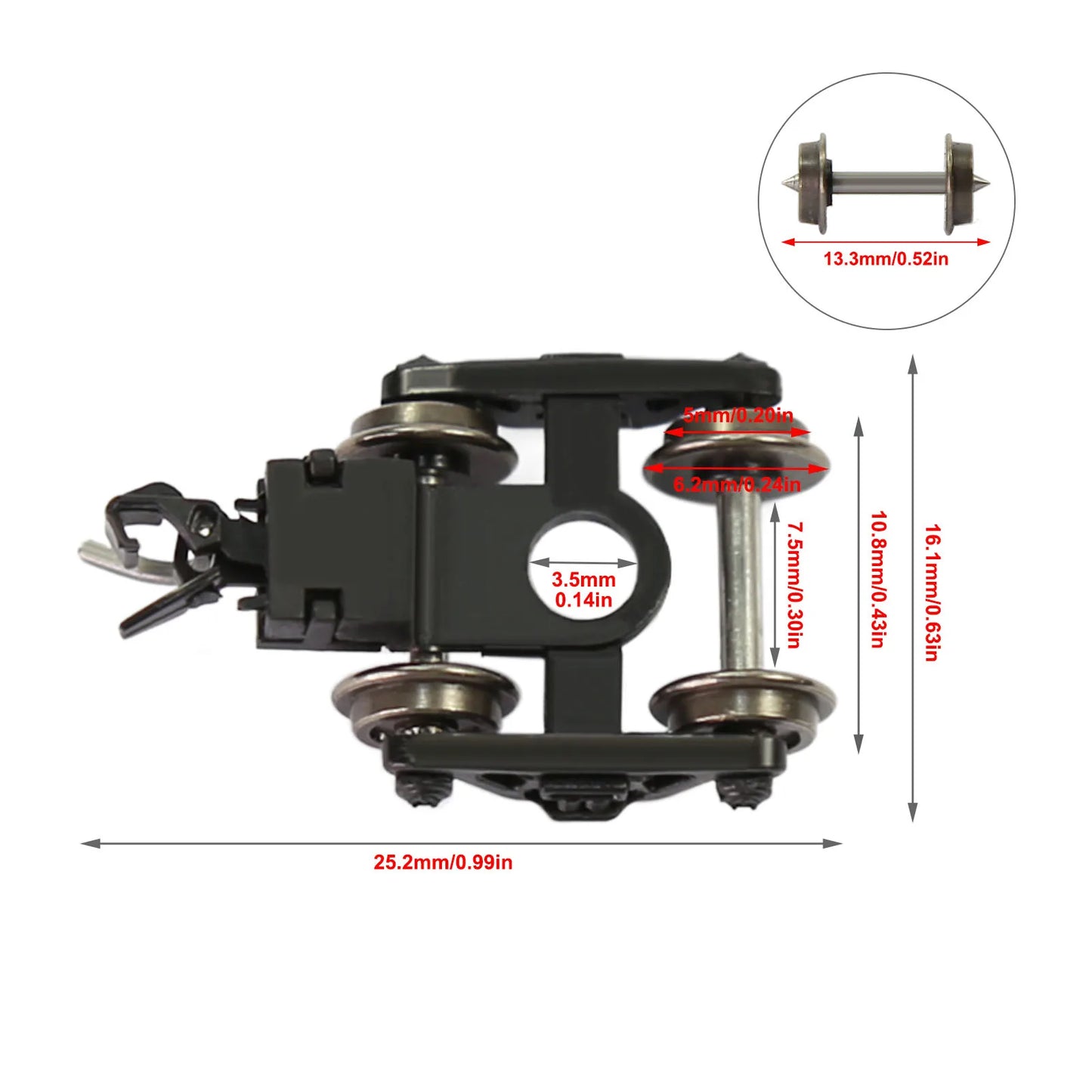 Evemodel 4pcs N Scale 1:160 Roller Bearing Truck Bogies with Couplers 33" Metal DC Wheelsets with Screws Washers HP03150