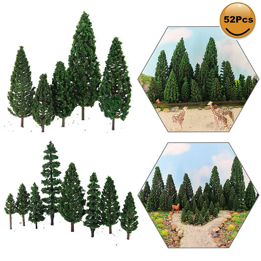 Evemodel 52pcs Model Pine Trees Green Plastic For Christmas Village O HO TT N Scale S0901