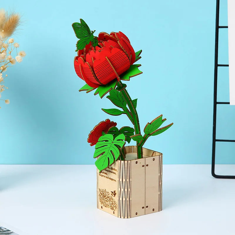 Educational Wooden Flower Puzzle Floral 3D Puzzle DIY Building Block Model Montessori Toys For Kids Best Birthday Gifts For Kids