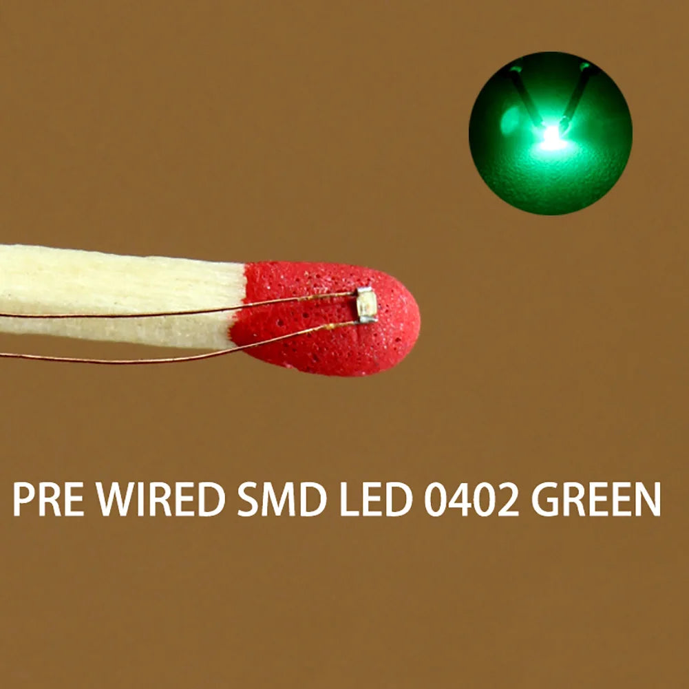 Evemodel C0402 20pcs Model Trains SMD LED 0402 Pre-wired micro 0.1mm Copper Wire Lights Free Resistors 7 different Colors