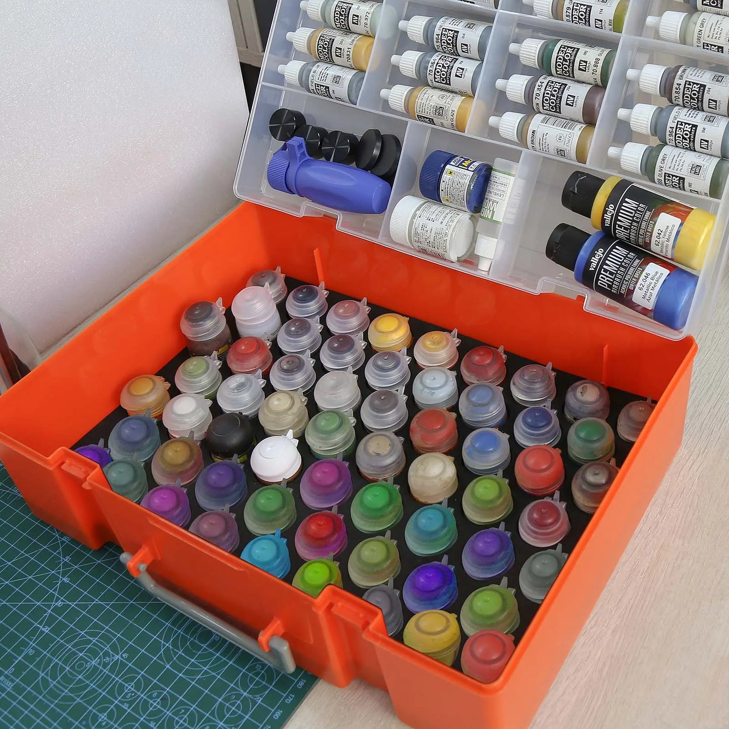 Evemodel Model Paint Organizer Pigment Bottle Storage Suitcase Dual-layer Portable Box SN03S