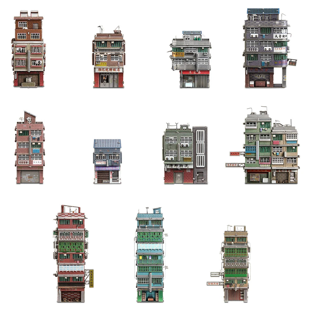 Piececool 3D Metal Puzzles New Town Villages 11pcs/Set Model Building Kits Classic Building Block Series DIY Toys for Adult