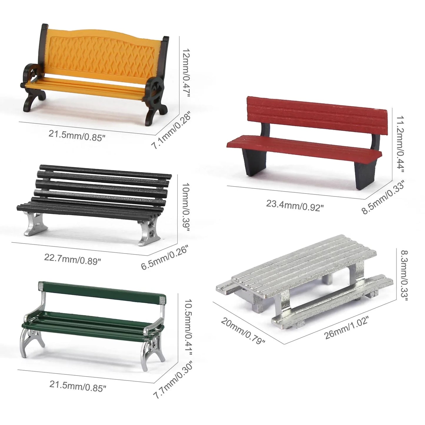 Evemodel 12pcs HO Scale 1:87 Platform Park Benches Street Garden Station Seats Chairs for Model Trains Landscape