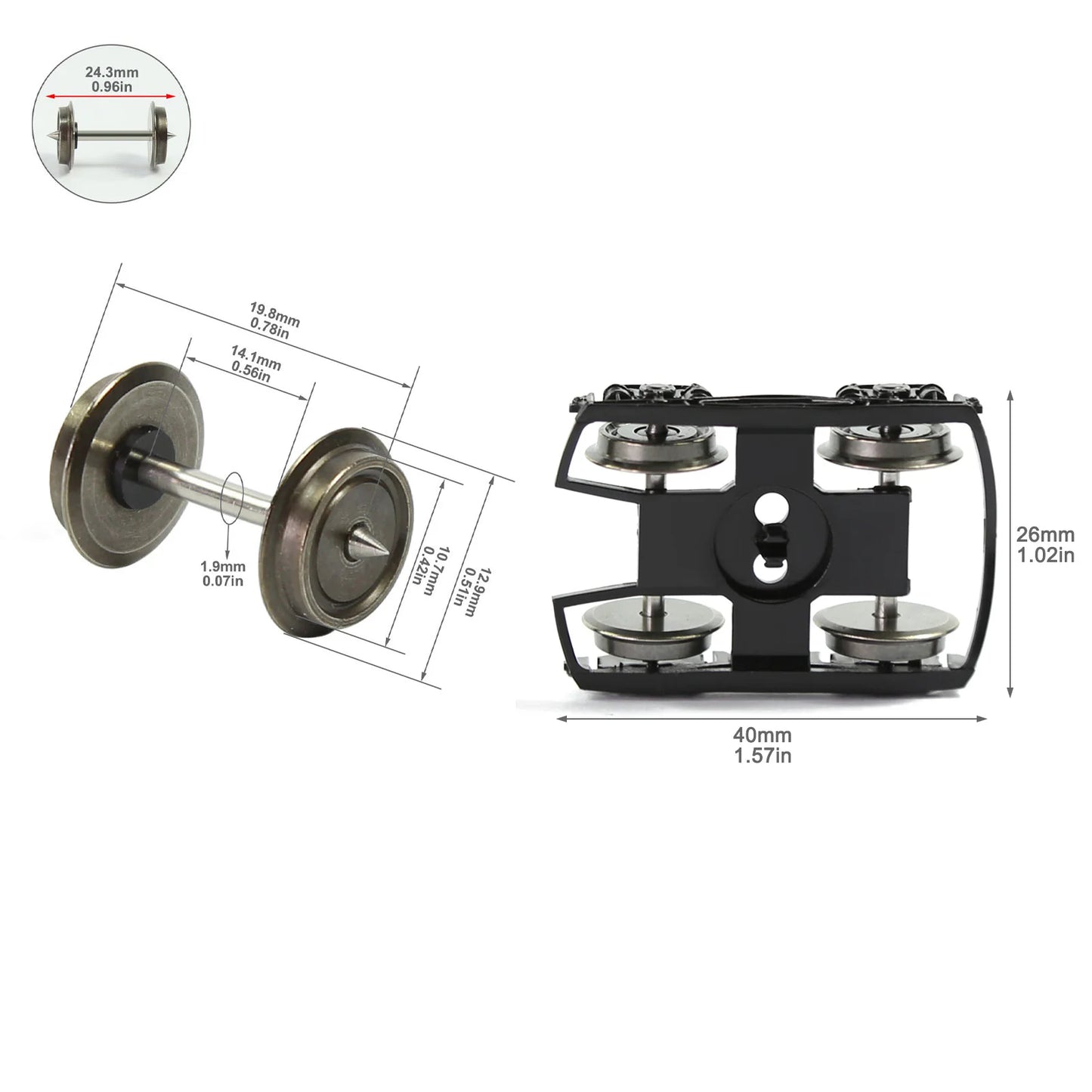 Evemodel 2pcs Model Railway HO Scale 1:87 Bogies 36" Metal DC Wheelsets HP1687