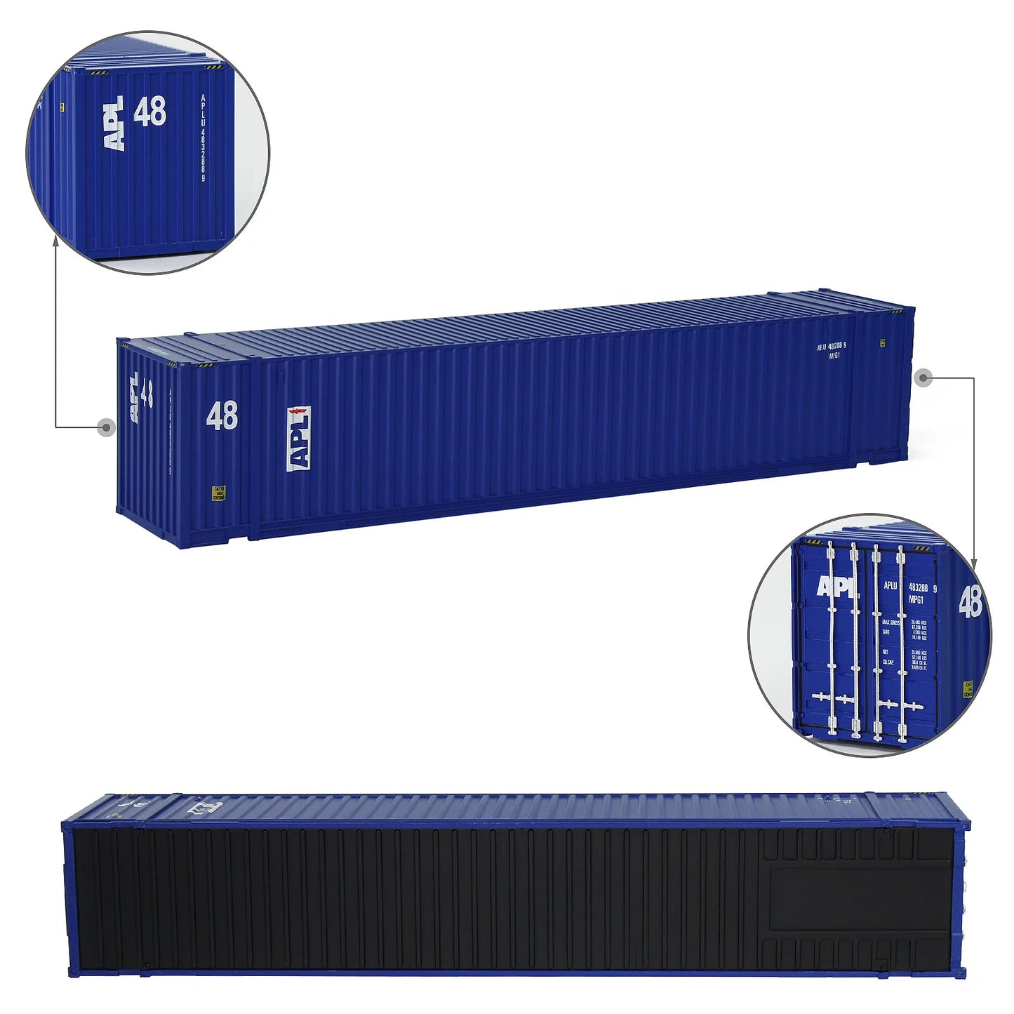 Evemodel 3pcs HO Scale 1:87 48' Container 48ft Shipping Container Cargo Box C8748