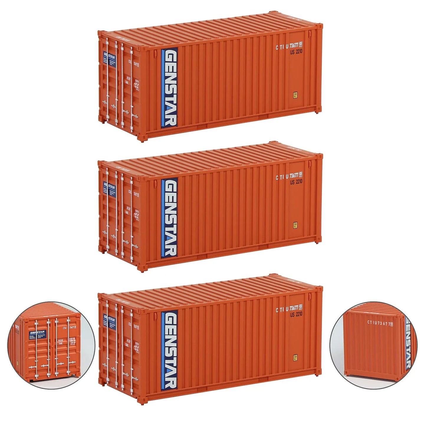 Evemodel 3pcs Model Railway Layout HO Scale 1:87 20ft Shipping Container 20' Cargo Box C8726