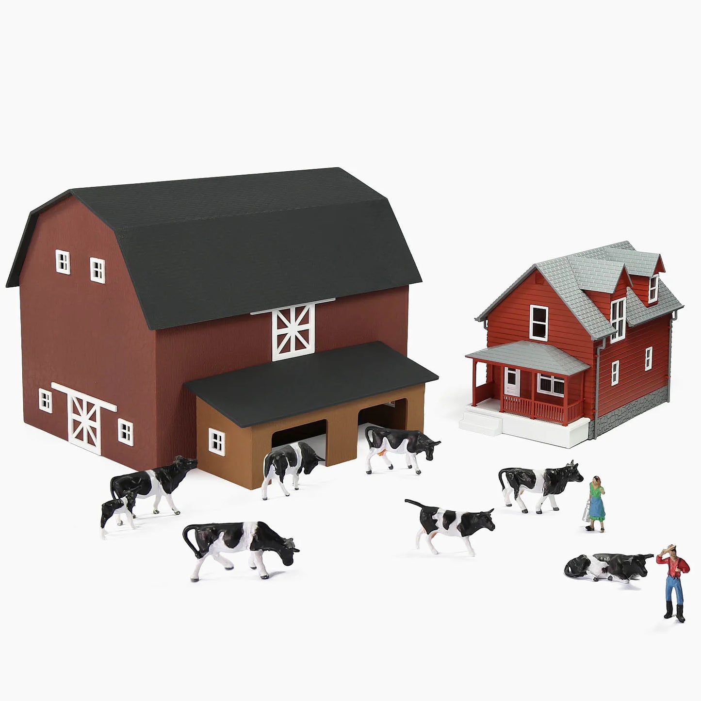 Evemodel HO Scale Model Building Two-story House Model Barn Farm Cows for Model Trains JZ8708