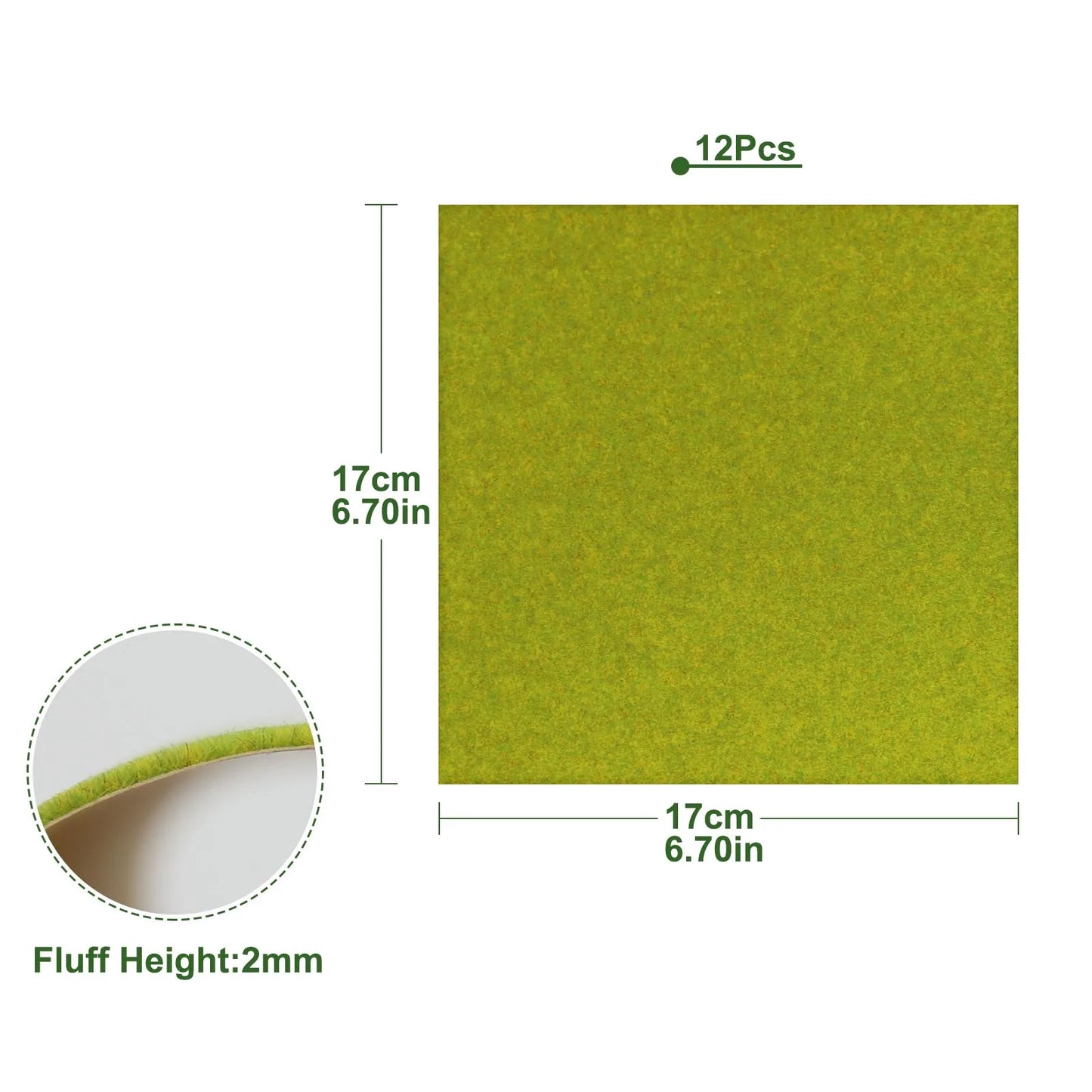 CP17 Evemodel 2pcs 17cm*17cm Square Grass Mat 2mm Thick Artificial Lawn Carpet for DIY Project Model Scene Railway Layout