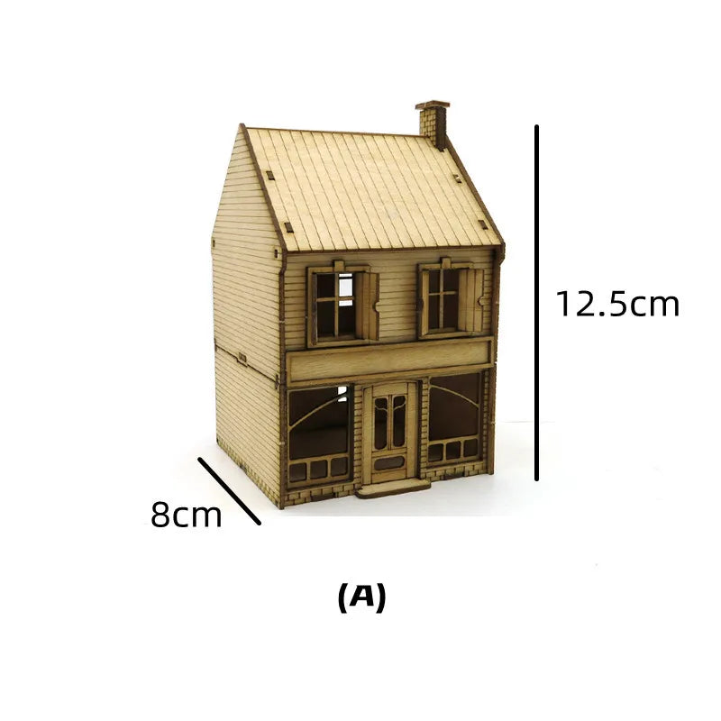 1/72 Scale Wooden House Assembly Puzzle Model Kit for DIY Home Decor