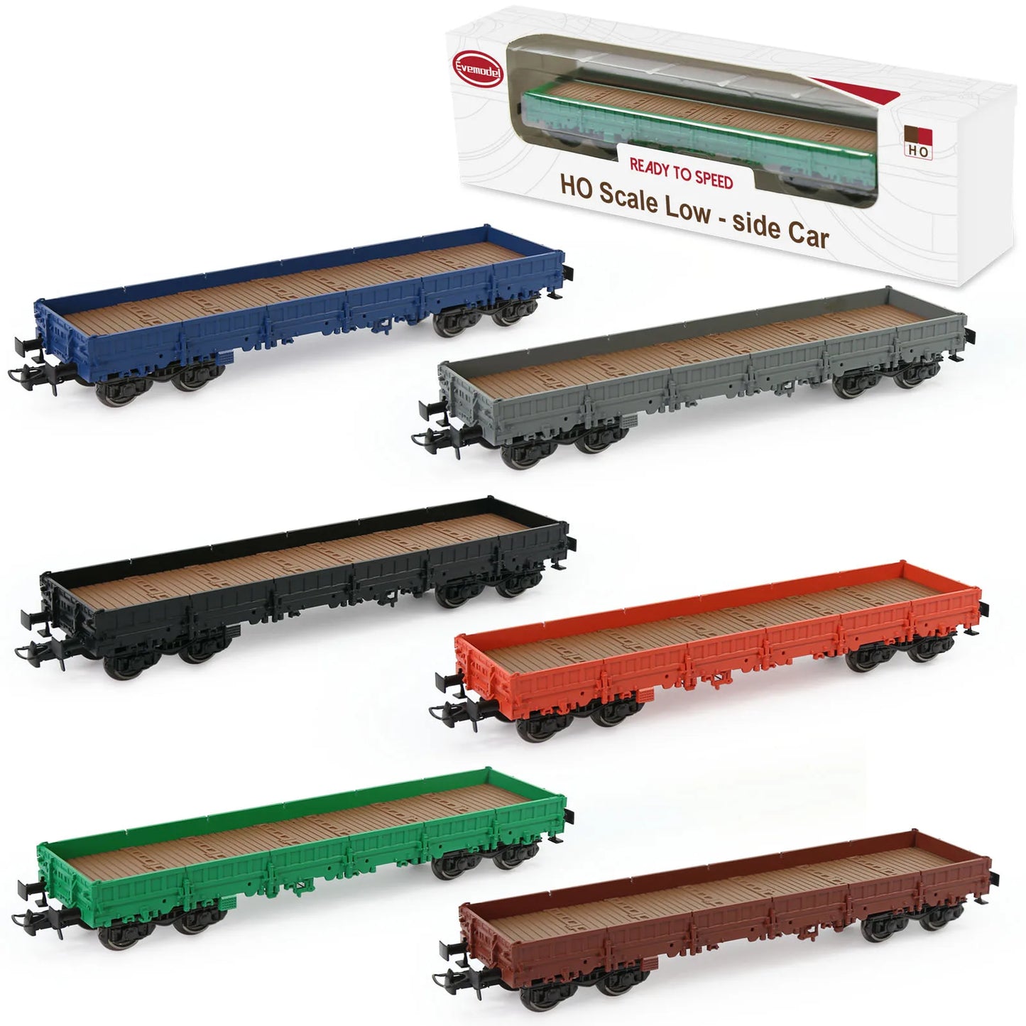 1 Unit Evemodel Trains - Painted Unlettered HO Scale 40' Low-side Car Model Wagon with Metal Wheels C8764