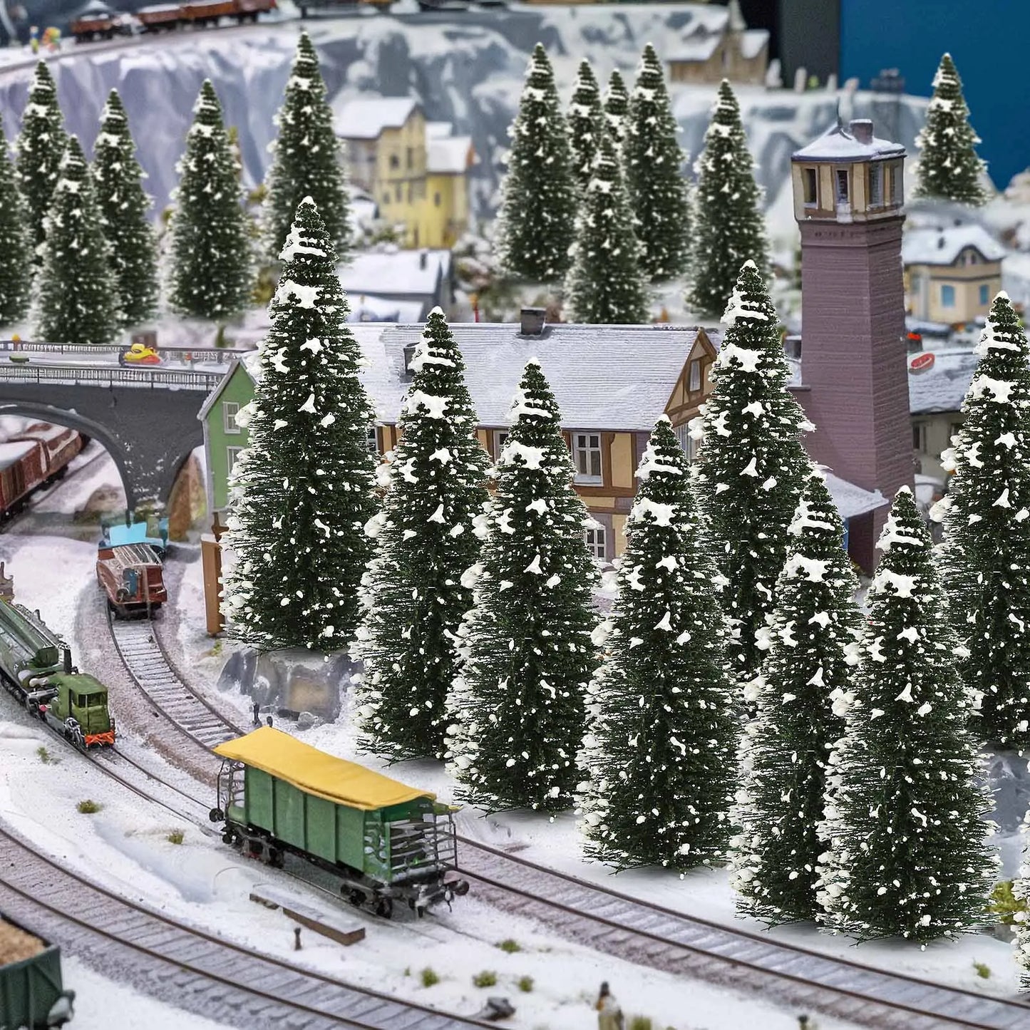 Evemodel Mini Xmas Pine Trees Covered Snow Snowy Pine Trees for OO HO N Scale Model Christmas Layout XS0804