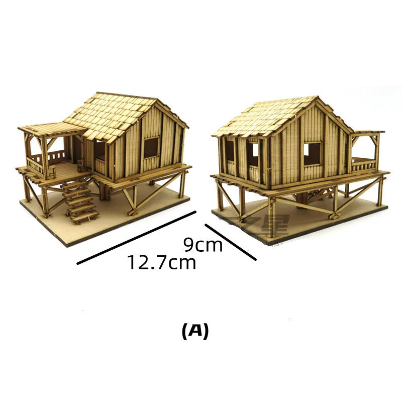 1/72 Scale Wooden House Assembly Puzzle Model Kit for DIY Home Decor