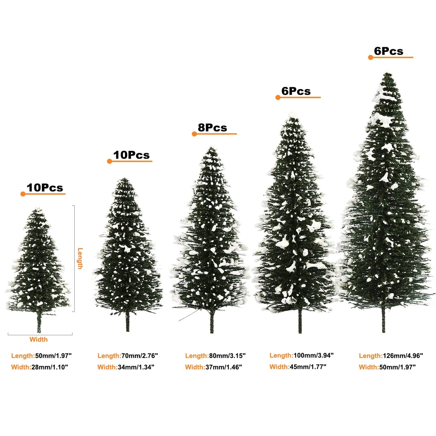 Evemodel Mini Xmas Pine Trees Covered Snow Snowy Pine Trees for OO HO N Scale Model Christmas Layout XS0804