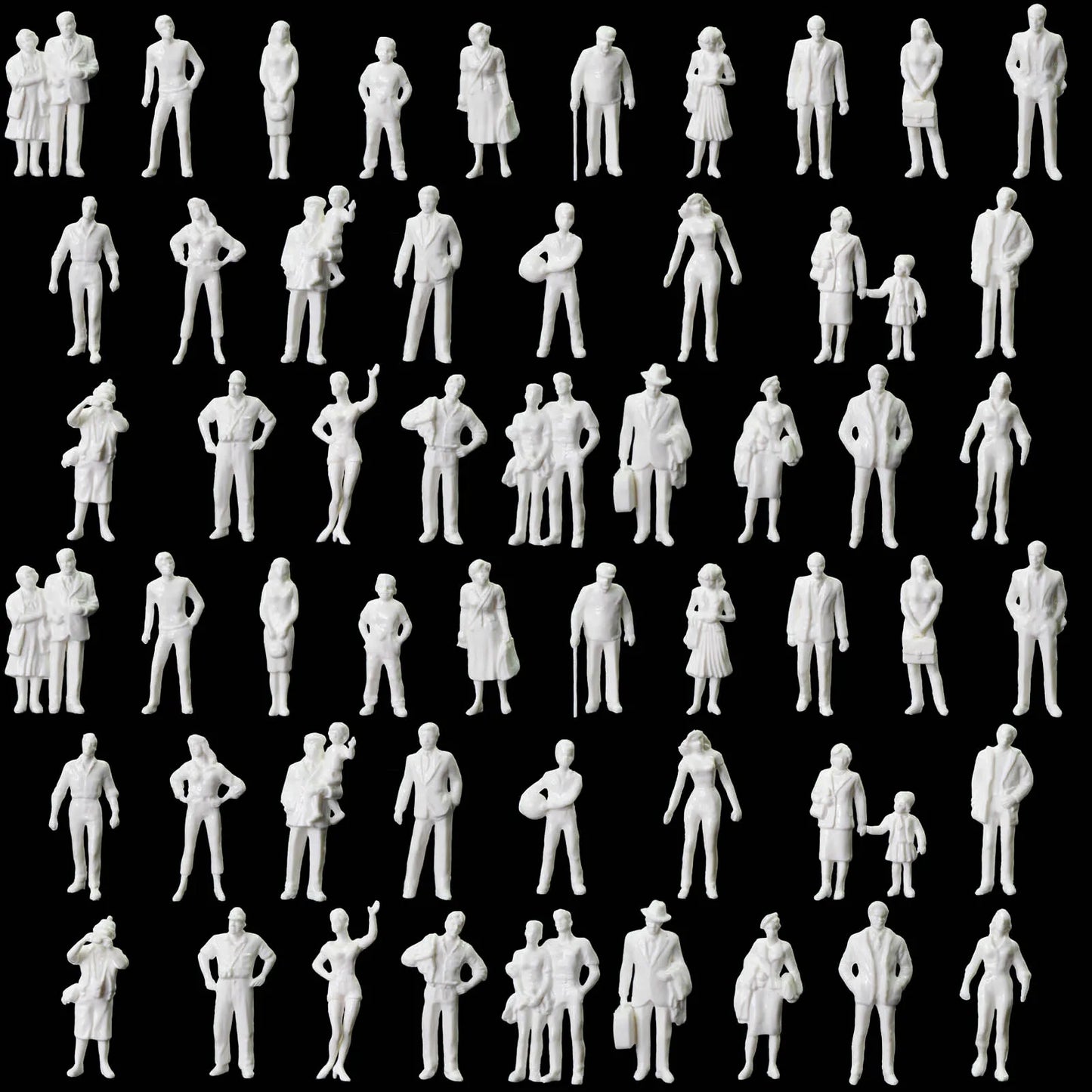 Evemodel 60pcs O Scale 1:43 White Standing Figures Unpainted People Passengers P4310B