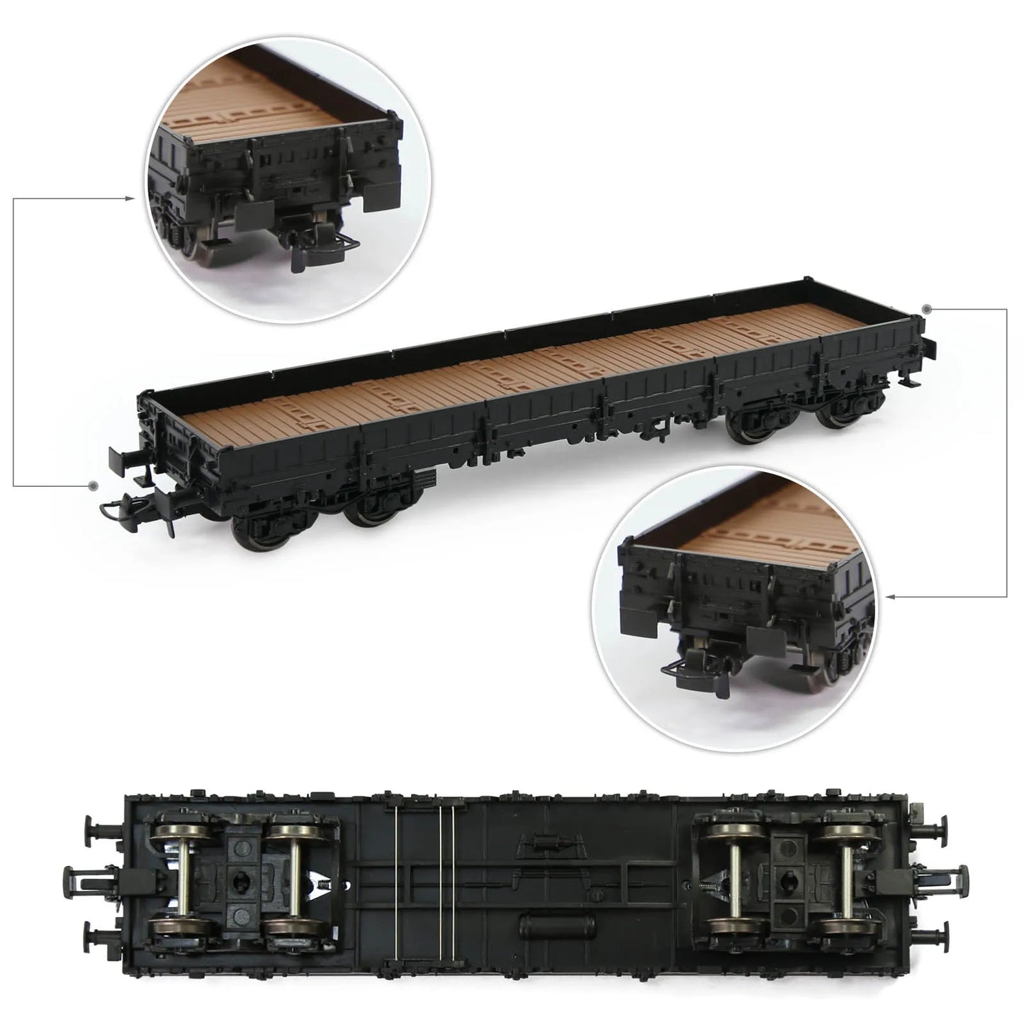 1 Unit Evemodel Trains - Painted Unlettered HO Scale 40' Low-side Car Model Wagon with Metal Wheels C8764