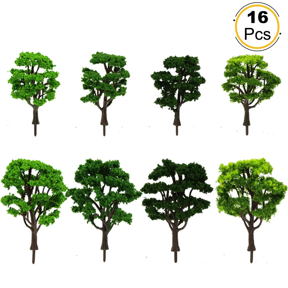 Evemodel 16pcs Model Trains HO scale 1:87 Green Model Trees Raodside Scene Courtyard Layout S0601