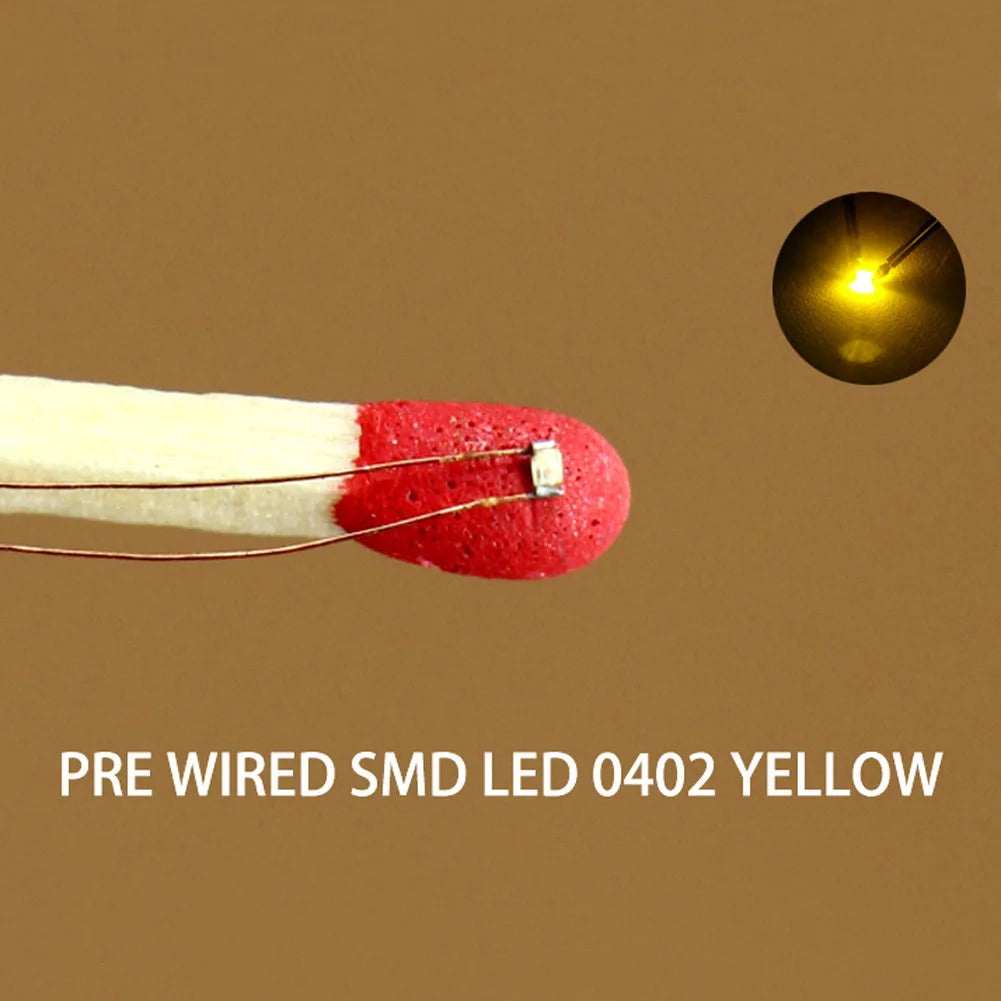 Evemodel C0402 20pcs Model Trains SMD LED 0402 Pre-wired micro 0.1mm Copper Wire Lights Free Resistors 7 different Colors