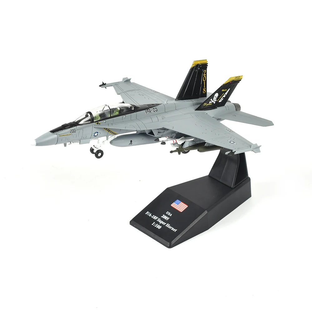 1/100 Scale U.S. Military Model F/A-18F Fighter Diecast Metal Model Bumblebee f18 Jolly Roger Squadron Fighter