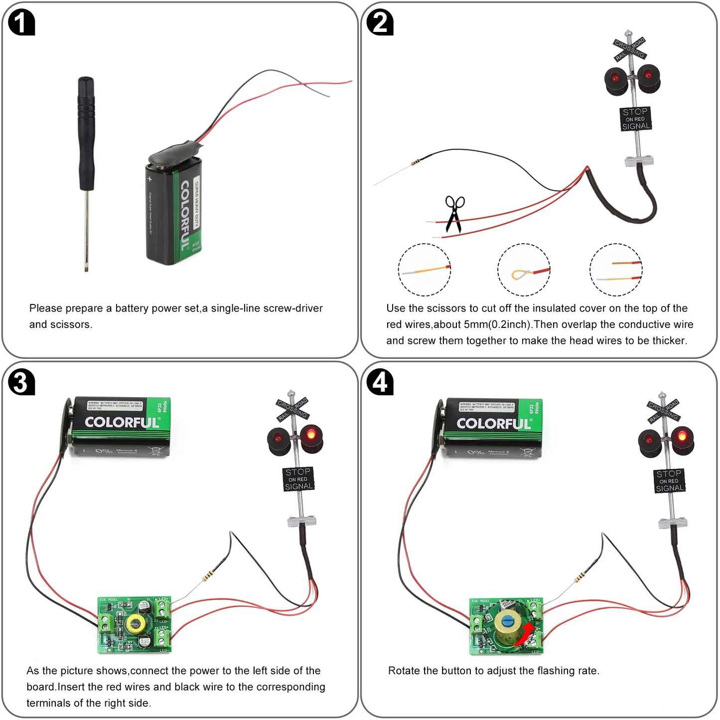 Evemodel 1 Unit HO Scale Railroad Crossing Signal Stop on Red LEDs with Circuit Board Flasher