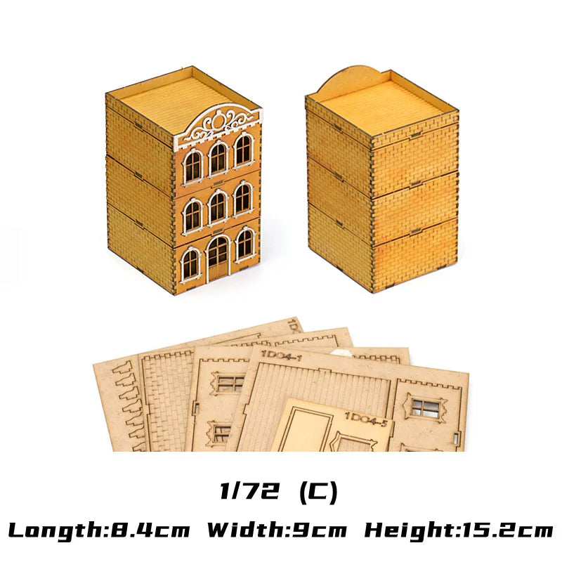 1/72 Scale Wooden House Assembly Puzzle Model Kit for DIY Home Decor