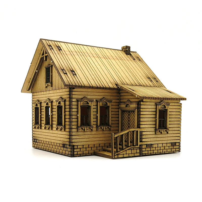 1/72 Scale Wooden House Assembly Puzzle Model Kit for DIY Home Decor