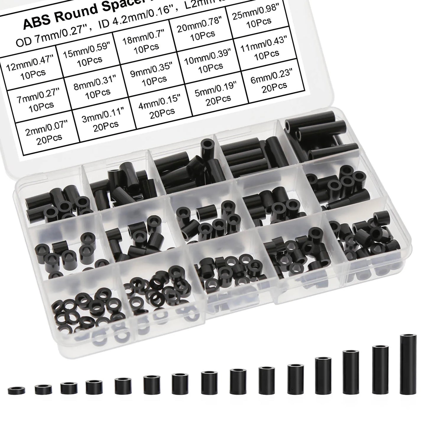 200pcs Round Spacer Standoff Screw ABS Nut 15 Different Length for M4 Screws Assortment Kit