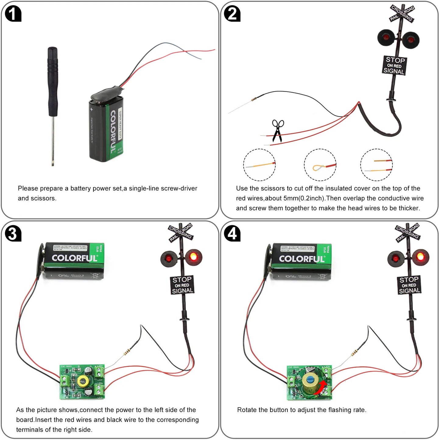 Evemodel JTD877RP HO Scale 1:87 Railroad Crossing Signals 2 Red LEDs with Circuit Board Flasher