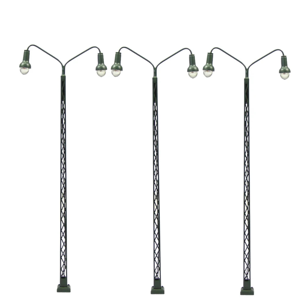 Evemodel 3pcs Model Railway Two-head HO OO Scale 1:87 Lattice Mast Lamp Track Light Warm White  LQS41