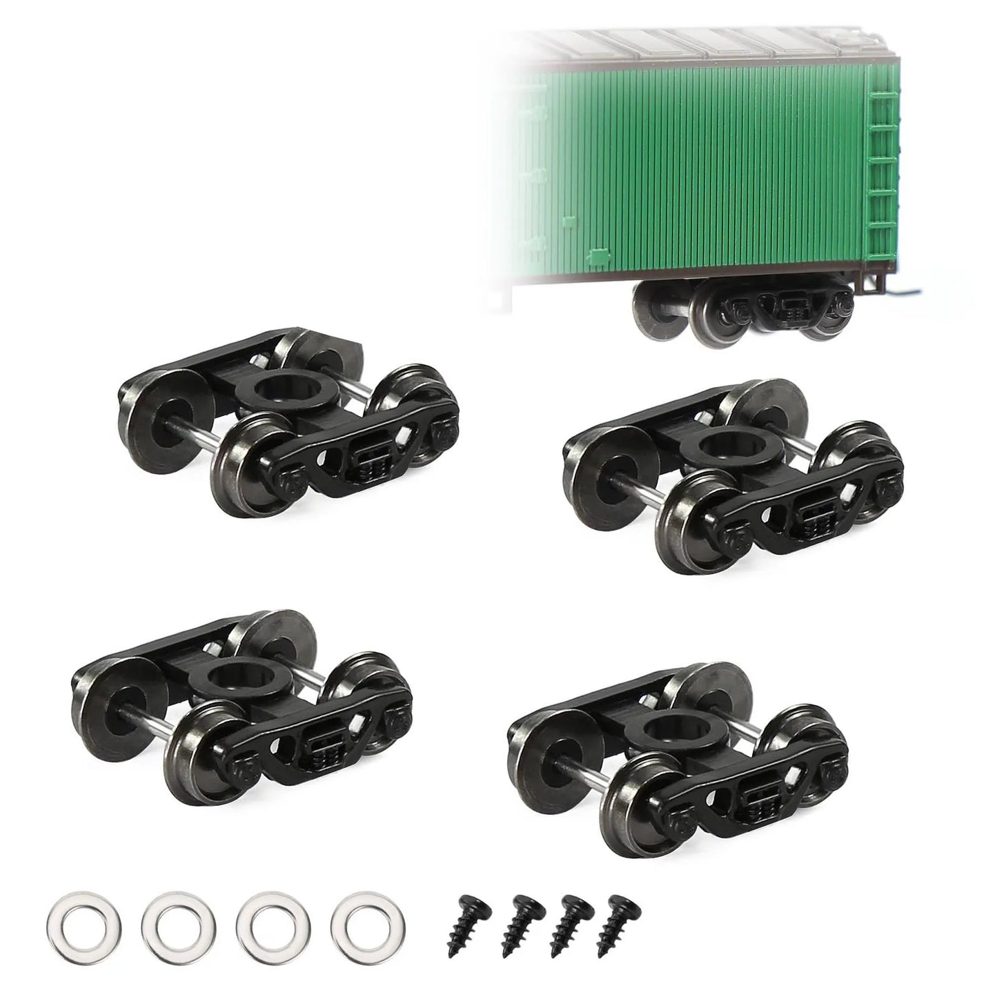 Evemodel 4pcs N Scale 1:160 Roller Bearing Truck Bogies 33" Metal DC Wheelsets with Screws Washers HP30150