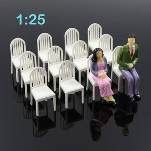 12pcs G Scale 1:25 White Chairs Settee Plastic Seats Model Scenery