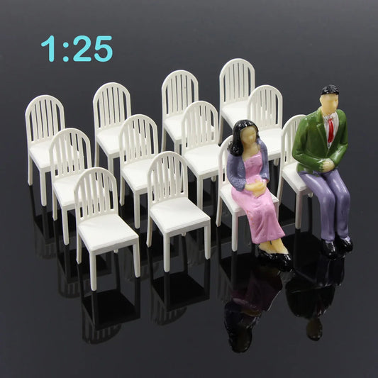 Evemodel ZY18025 12pcs G Scale 1:25 White Chairs Settee Plastic Seats Model Scenery