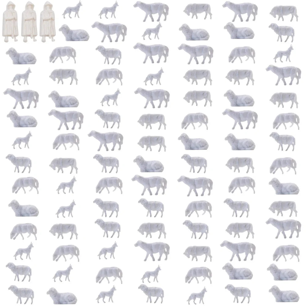 Evemodel 100pcs HO Scale 1:87 UnPainted White Farm Animals Sheep Dog Shepherd AN8703B