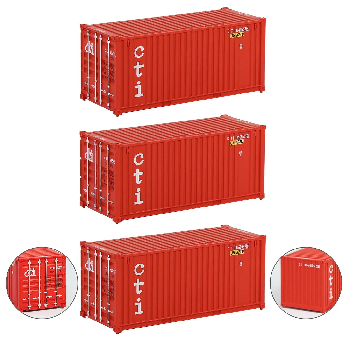 Evemodel 3pcs Model Railway Layout HO Scale 1:87 20ft Shipping Container 20' Cargo Box C8726